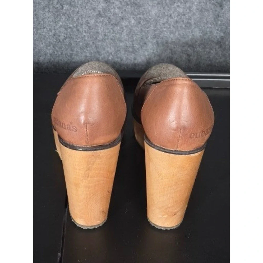 Anthropologie Cubanas Womens Leather Herringbone Platform Wood‎ Block Heel Sz 7